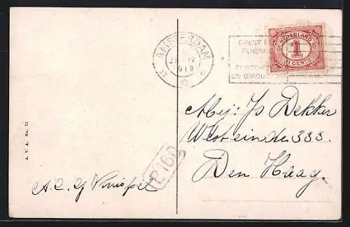 AK Amsterdam, Dam met Rokin, Strassenbahn