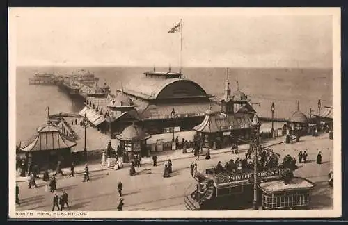 AK Blackpool, North Pier, Strassenbahn
