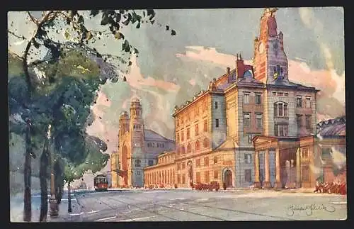 Künstler-AK Jaroslav Setelik: Prag, Bahnhof Frant. Josefa.