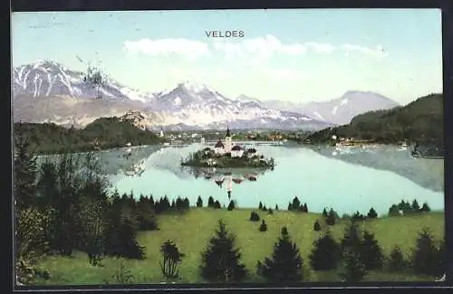 AK Bled / Veldes, Ansicht der Insel mit Kirche