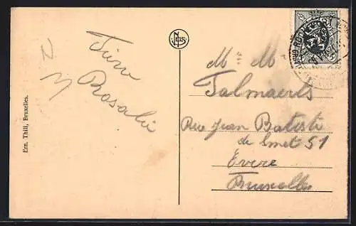 AK Rochefort, Arrivee du tram de Han, Taverne Biron und Strassenbahn