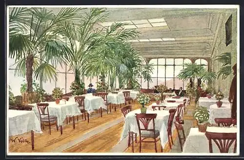 Künstler-AK Bolzano, Hotel Grifone / Hotel Greif, Speisesaal