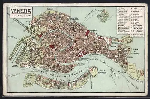 AK Venezia, Ortskarte mit Umgebung