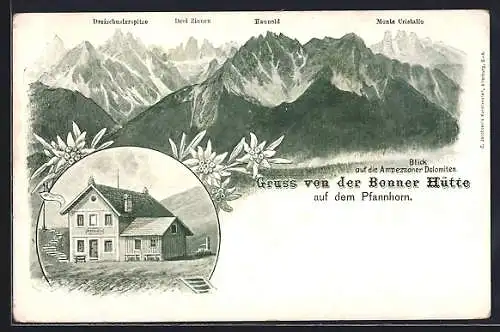 AK Bonner Hütte, Blick auf die Ampezzaner Dolomiten