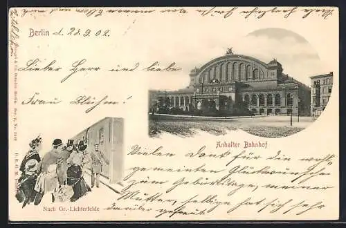 AK Berlin, Anhalter Bahnhof, Passageire auf dem Weg nach Gr.-Lichterfelde