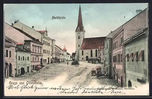 AK Ottensheim, Marktplatz mit Kirche
