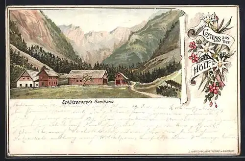 Lithographie Weichselboden, Gasthaus in der Höll Schützenauer