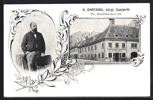 AK Wien, Ansicht von H. Ohrfandls Gasthaus zur Stadt München, Mariahilferstrasse 102