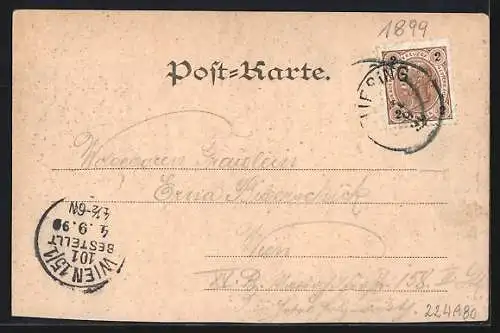 AK Wien-Liesing, Brauhaus-Restaurant, Strassenpartie mit Brücke
