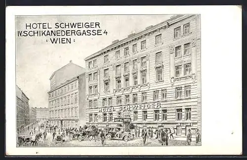 Künstler-AK Wien, Hotel Schweiger, Schikanedergasse 4