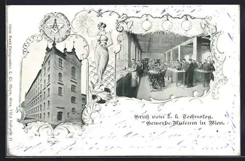 AK Wien, Technologisches Gewerbe-Museum, Innenansicht