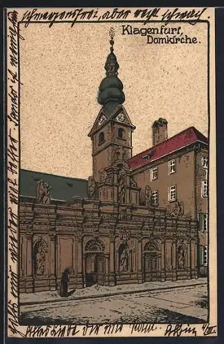 Steindruck-AK Klagenfurt, Partie an der Domkirche