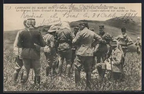 AK Campagne du Maroc 1914, Colonne de Taza, une journée historique 16 Mai 1914, frz. Generäle bei einer Besprechung