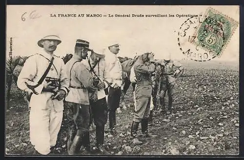 AK La France au Maroc, Le Général Drude surveillant les Opérations, Heerführer im Feld