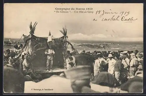 AK Maroc, En Colonne, Une Fête au Camp
