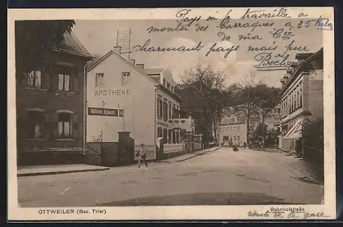 AK Ottweiler /Bez. Trier, Bahnhofstrasse mit Apotheke