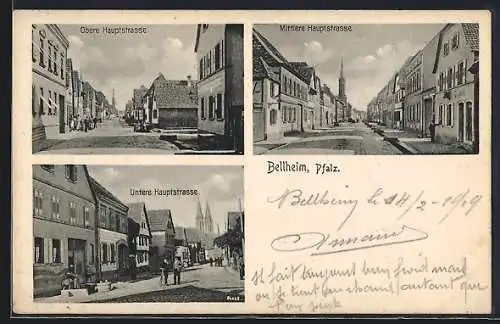 AK Bellheim /Pfalz, Obere Hauptstrasse, Mittlere Hauptstrasse, Untere Hauptstrasse