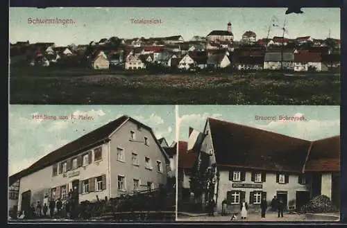 AK Schwenningen / Baden, Handlung von F. Maier, Brauerei Schreyaek, Totalansicht