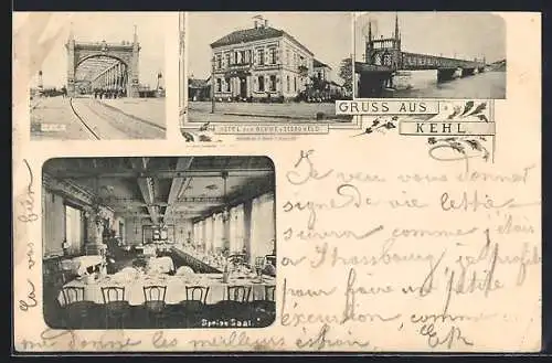 AK Kehl, Hotel zur Blume Georg Held, Inneres Speise-Saal, Brücke