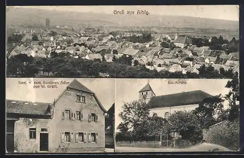 AK Albig, Gasthof zum Goldenen Adler, Ev. Kirche