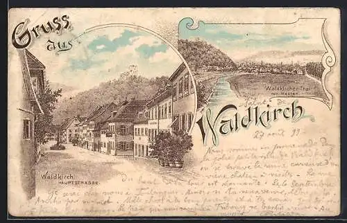 Lithographie Waldkirch / Elztal, Hauptstrasse, Waldkirchen-Thal von Westen