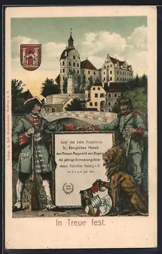 AK Neuburg a. D., 40jährige Erinnerungsfeier ehemal. Fünfzehner 1910, Schloss