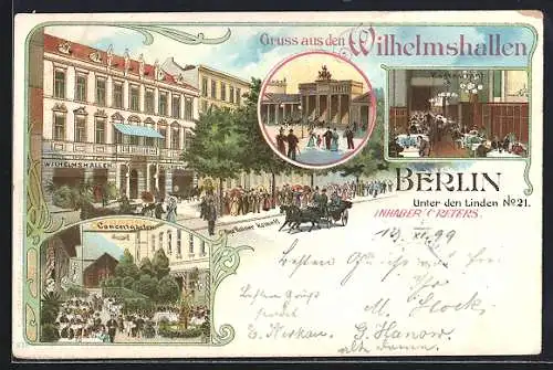 Lithographie Berlin, Restaurant Wilhelmshallen v. C. Peters, Unter den Linden 21, Restaurant, Konzertgarten