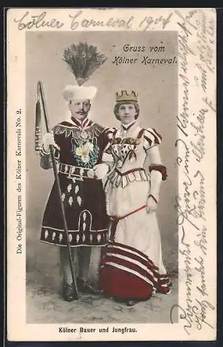 AK Köln, Karneval, Kölner Bauer und Jungfrau