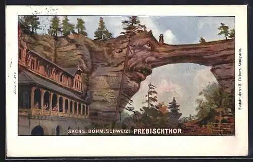 Künstler-AK Schwenke Ser. 1 Nr. 4: Prebischthor in der Sächs. Böhm. Schweiz, Berg mit Gesicht / Berggesichter