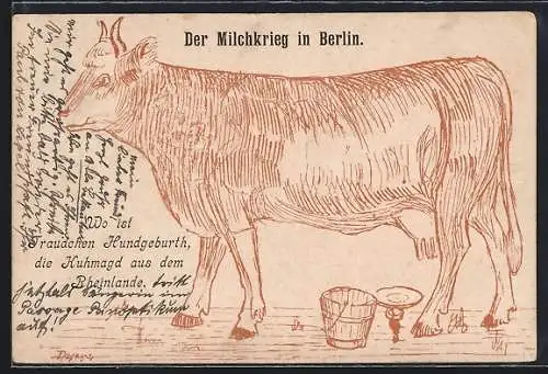 AK Der Milchkrieg in Berlin, Wo ist Traudchen Hundgeburth die Kuhmagd?, Suchbild