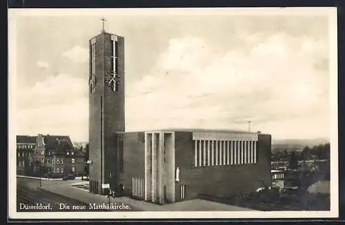 AK Düsseldorf, Die neue Matthäikirche, Bauhausstil