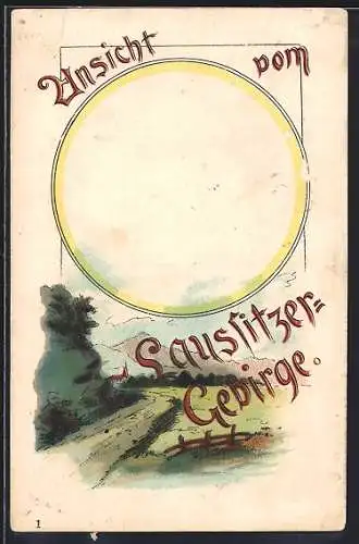 Lithographie Oybin, Landschaft im Lausitzer Gebirge, Halt gegen das Licht: Alte Frau