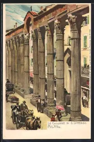 Künstler-Lithographie Paul Hey unsign.: Milano, Le Colonne Di S. Lorenzo