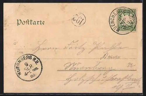 Künstler-Lithographie P. Hey: München, Gäste trinken Bier im Hofbräuhaussaal