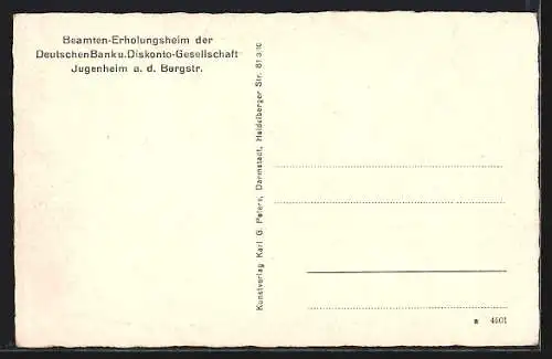 AK Jugenheim a. d. Bergstrasse, Beamten-Erholungsheim der Deutschen Bank und Diskonto-Gesellschaft
