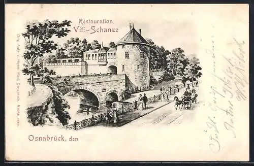 AK Osnabrück, Viti-Schanze mit Strassenpartie, Kutsche und Fussgängern