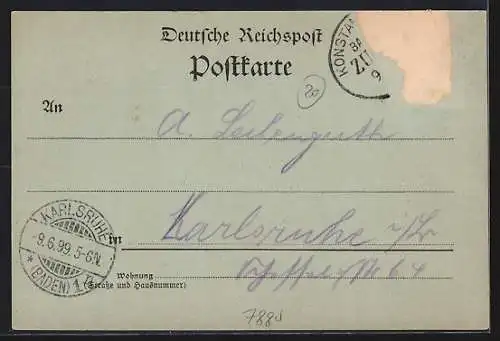 Mondschein-AK Säkkingen, Ortsansicht mit Flusspartie und Brücke