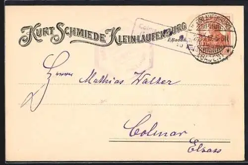 AK Kleinlaufenburg, Karte der Firma Kurt Schmiede Kleinlaufenburg