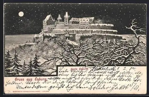 AK Coburg, Winterlandschaft der Veste Coburg