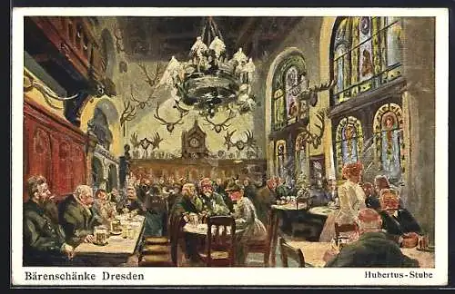 Künstler-AK Dresden, Ansicht der Hubertus-Stube in der Bärenschänke