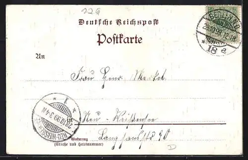 Lithographie Berlin-Friedrichshain, Kriegerdenkmal, Denkmal des Alten Fritz, Bartholomäus-Kirche