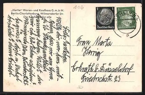 AK Berlin-Charlottenburg, Hertie, Waren- und Kaufhaus GmbH