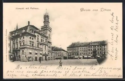 AK Löbau, Altmarkt mit Rathaus