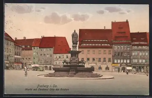 AK Freiberg i. Sa., Markt mit Denkmal Otto des Reichen