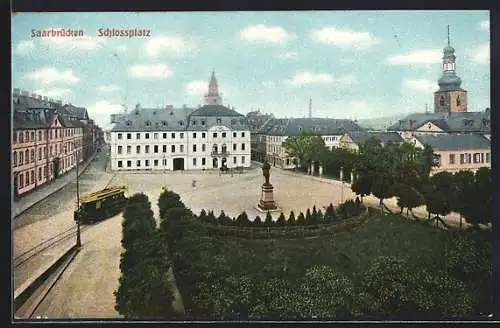 AK Saarbrücken-St. Johann, Strassenbahn am Schlossplatz
