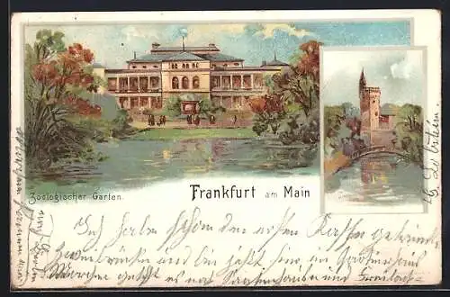 Lithographie Frankfurt am Main, Zoologischer Garten, Brücke