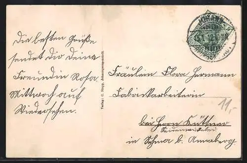 AK Johanngeorgenstadt i. Erzgeb., Strassenpartie mit Denkmal