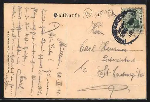 AK Müllheim i. B., Blick auf den Ort und Artillerie-Kaserne