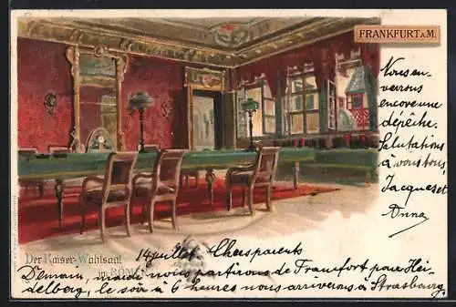 Lithographie Alt-Frankfurt, Kaiserwohlsaal im Römer
