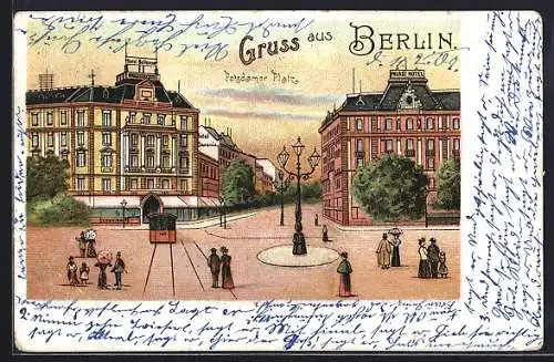 Lithographie Berlin-Tiergarten, Partie am Potsdamer Platz